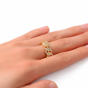 Bague en or 14 carats pour homme, style rappeur, double rangée, entièrement sertie de diamants de laboratoire, chaîne cubaine tendance, bague hip-hop pour homme et femme, cadeau - Product Image 6