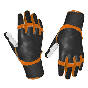 SAAR INDUSTRIES Leather Baseball Batting Gloves Black White Orange Ambidextrous <b>Hook</b> Loop Closure Durable Wrist Support High - Product Image 5