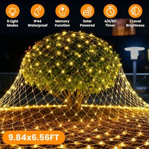 Luci Natalizie a Rete Solare da Esterno 3x2m 192 LED Dimmerabili IP44 Impermeabili con Telecomando, Timer, Memoria e 8 Modalità Divertenti - Product Image 2