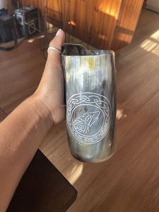 Horn <b>Mug</b> With Engraved Wolf Design Vintage Drinkware <b>Large</b> Capacity Home Use Horn <b>Mug</b> - Product Image 1