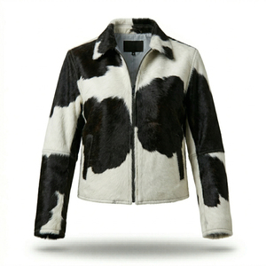 Chaqueta de Cuero Vacuno para Hombre, Estampado Animal, Cuello Camisero, Cierre de Cremallera, Ropa Casual de Invierno, Forro de Piel Grueso, Corte Regular - Product Image 3