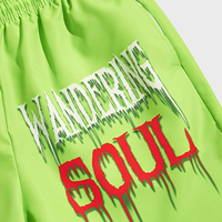 Shorts de bain imprimés verts pour hommes, motif squelette Wandering Soul, séchage rapide, taille élastique, style urbain