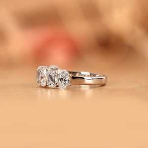 Stackable Band Emerald and Oval Cut Diamond Seven Stone Rings CVD 10K Solid Gold Surprise <b>Wedding</b> Party Jewelry For Bride Charm - Product Image 2