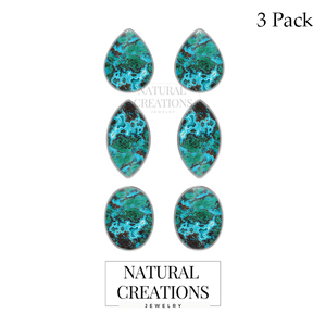 Premium 925 <b>Silver</b> Shattuckite Gemstone Pear Marquise Oval Cab Butterfly Lock <b>Stud</b> <b>Earrings</b> Bezel Setting Wedding Engagement - Product Image 1