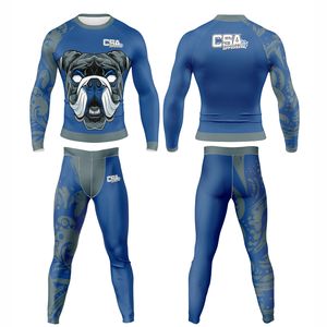 ชุดออกกำลังกาย MMA ขายดี ชุดรัดกล้ามเนื้อ BJJ Rush Guard และกางเกงขาสั้น ผ้าสแปนเด็กซ์สั่งทำพิเศษ พิมพ์ลายแบบ Sublimation ชุดรัดกล้ามเนื้อผู้ชาย - Product Image 1