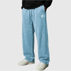 Pantalon de survêtement décontracté pour homme en coton épais lavé et teint avec cordon de serrage et poches - Product Image 6