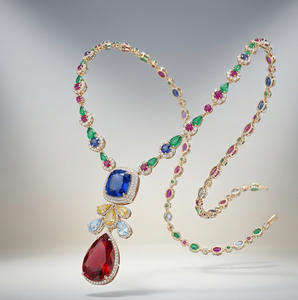 Collar de Moda con Gema de Granate Azul Hidro y Circonitas, Plata de Ley 925, Chapado en Oro de 18K, Elegante Collar para Mujer - Product Image 2