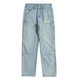 Pantalones Cargo de Mezclilla de Algodón con Lavado Ácido, Estilo Streetwear, de Alta Calidad OEM, con Múltiples Bolsillos, Corte Holgado y Recto para Hombre - Product Image 3