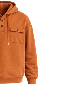 Sudadera con Capucha para Hombre Color Naranja Quemado, con Cierre de Botones, Bolsillos Dobles en el Pecho, Estilo Casual Urbano, Fabricante de Sudaderas con Capucha - Product Image 3