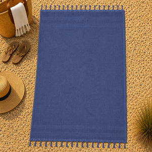 Serviette de plage Fouta 100% coton recyclé, couleur unie, motif gaufré, avec franges, forme rectangulaire, pour l'été. - Product Image 5