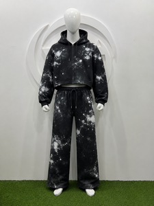 Conjunto de Sudadera con Capucha y Pantalones con Estampado Galáctico Negro para Mujer, Chaqueta Corta con Cremallera, Pantalones Deportivos de Pierna Ancha, Estilo Grunge Oversize, Atuendo Combinado - Product Image 6