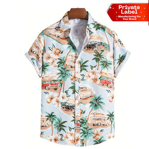 Camiseta de Playa con Logotipo Personalizado al por Mayor, Estampado Tropical Hawaiano, Fabricante OEM, Marca Privada, Camisetas de Playa para Hombre, Transpirables, de Algodón - Product Image 1