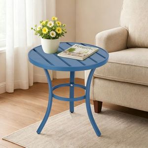 Tavolino Rotondo Blu Navy per Esterni, Piccolo Tavolo in Metallo per Patio/Caffè, Adatto per Uso Interno ed Esterno - Product Image 4