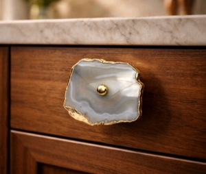 Grey Cream Agate Cabinet <b>Knob</b> | Natural Stone Drawer Pull Handle | Kitchen Wardrobe Bathroom <b>Cupboard</b> Door Furniture Hardware - Product Image 4