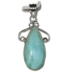 Natural Larimar Pendant Necklace Sterling Silver Cabochon Wrap Oval Signature Gem Piece Healing <b>Crystal</b> <b>Top</b> Grade Unisex - Product Image 2