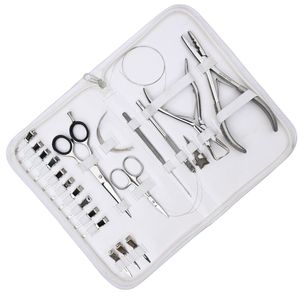 Kit d'outils de pose d'extensions capillaires en gros : Pince à micro-perles, Pince à sertir 3 trous, Aiguille, Ciseaux, Pinces, Étui blanc - Product Image 5