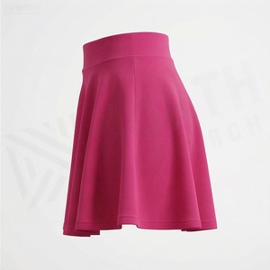 Women's <b>Pink</b> A-Line Pleated Mini <b>Skirt</b> Elastic Waist Solid Color Casual Style Breathable Polyester Fabric All Seasons Wear - Product Image 3