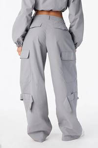 <b>Women's</b> Gray Nylon Windbreaker Tracksuit Set Loose Fit crop top <b>jacket</b> <b>Cargo</b> Pants Zipper <b>Jacket</b> summer windbreaker suit set - Product Image 6