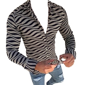 OEM Custom Logo Design Casual Men's Long Sleeve Turtleneck Shirt Autumn Striped Plaid Pattern Digital <b>Printing</b> Polyester - Product Image 1