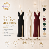 Nouvelle Robe d'été 2026 pour Femme – Robe de Soirée Élégante et Sexy à Col en V, Dos Nu, Couleur Unie, Coupe Ajustée avec Fente pour Dames