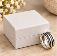 Bague tournante en argent, Bague tournante en argent sterling, Bague de méditation anti-stress, Bague double anneau, Bague en argent perlée