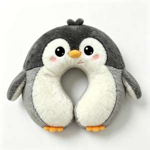 Almohada de cuello de pingüino de peluche suave y adorable, almohada de cuello con estampado de pingüino gris y blanco, almohada de viaje de pingüino de peluche suave - Product Image 4