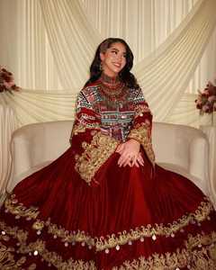 Low MOQ New Afghan Vintage <b>Dresses</b> Top Selling Georgette Chiffon Afghani Frock in Custom Colors with Lace Decoration For Wedding - Product Image 4