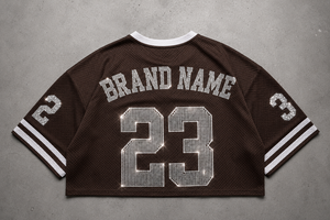 Camiseta Deportiva Premium Brillante de Malla Corta Estilo Universitario con Letras de Diamantes de Imitación Personalizadas para Fútbol Americano, Hombros Caídos, Lujo, Camisetas Deportivas Lisas - Product Image 5