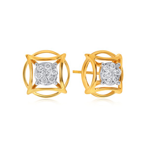 Pendientes de Diamantes Geometric Diva, Corte Princesa, en Oro Amarillo, Diseño Clásico para Mujer, Uso Diario - Product Image 2