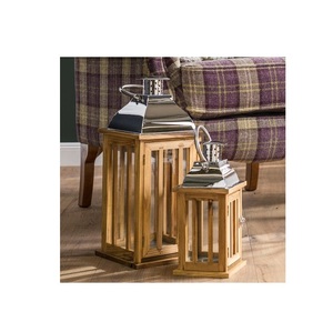 Lanterne à bougie en verre et bois faite à la main avec poignée en corde, centre de table décoratif de style farmhouse - Product Image 2