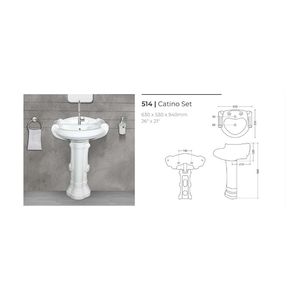 Lavabo de cerámica de lujo con pedestal, lavabo de baño de 630x530x940mm, lavabo de porcelana para lavar ropa, juego Catino - Product Image 4