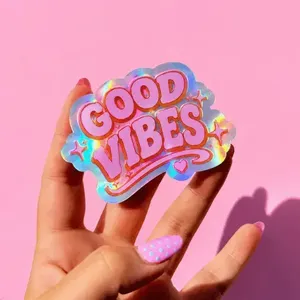 Etiquetas Adhesivas Holográficas Personalizadas, Resistentes al Agua, de Vinilo Arcoíris, con Logotipo, Troqueladas, Iridiscentes, para Empaque de Cosméticos - Product Image 1