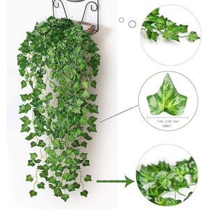 Paquete de 12 guirnaldas de hiedra artificial verde, decoración de habitación con flores colgantes con clip y hojas verdes artificiales para dormitorio - Product Image 1