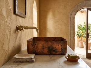 Lavabo carré en cuivre artisanal, lavabo de salle de bain en cuivre vieilli de luxe, lavabo en cuivre rustique fait à la main, lavabo décoratif en cuivre - Product Image 2
