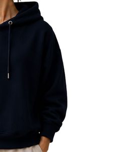 Sudadera con Capucha Oversize Azul Marino para Mujer, Lisa, de Algodón y Felpa, Estilo Casual Urbano con Hombros Caídos, Ideal para Invierno - Product Image 4