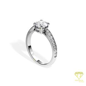 Round Cut Moissanite Diamond <b>Solitaire</b> Engagement <b>Ring</b> in White Gold Pave Band Classic Promise Wedding Anniversary <b>Ring</b> - Product Image 3