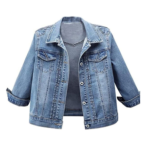 Veste en jean bleu clair déchiré pour femme, manches trois quarts, style décontracté vintage, pour le printemps - Product Image 5