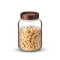 Glazen voorraadpotten met houten deksels, cilindervormig, luchtdicht, voor het bewaren van voedsel, voor gebruik in de keuken, kruidenopbergset