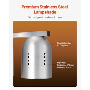 Lampada Riscaldante Commerciale da 500W per Alimenti, Elettrica Autoportante in Acciaio Inossidabile, per Scaldapatatine e Attrezzature per Mantenere Calde le Preparazioni - Product Image 5