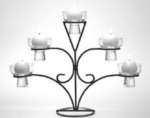 Support de bougie en fer à 5 têtes avec coupelles en verre mosaïque colorées, résistant à la chaleur, décoration d'intérieur - Product Image 3