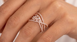 Anillo de Hoja Multibanda con Diamantes Marquise y Diamantes Cultivados en Laboratorio, Inspirado en la Naturaleza, con Engaste de Múltiples Hileras de Puntas, Chapado en Oro de 14K y Rodio - Product Image 3