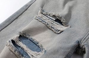 Men's High Waist <b>Denim</b> Bermuda Shorts Solid Color Cotton Ripped Design Casual Style Woven <b>Material</b> Button Fly - Product Image 4