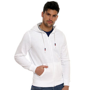 Sudadera con capucha blanca personalizada para hombre, de algodón grueso, con cremallera completa, sudadera con capucha en blanco, OEM ODM, ropa casual de calle. - Product Image 3