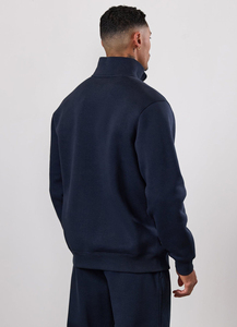 Men's Navy Blue Half-<b>Zip</b> Sweatshirt Full Sleeve Solid Color Casual Midweight 100% Cotton Sweatsuit Set Regular Fit Autumn Wear - Product Image 2