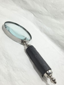Loupe de poche avec poignée en cuir noir, loupe de bureau vintage en métal argenté, cadeau de luxe pour le bureau, artisanat - Product Image 2