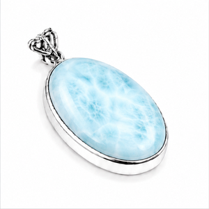 Pendentif en larimar, collier en argent sterling 925 avec pierre précieuse bleue, bijou ovale en larimar, fait main, pièce maîtresse - Product Image 3