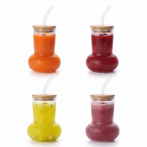 Gobelet en verre borosilicate côtelé vintage personnalisable, ergonomique, capacité 450 ml, pour cadeaux d'entreprise, bureau, camping - Product Image 1