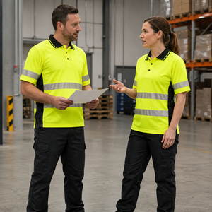 Camiseta Polo de Seguridad de Algodón Amarillo de Alta Visibilidad con Franjas Reflectantes y Ribete Negro, Resistente al Agua y Anti-UV para Ropa de Trabajo - Product Image 5