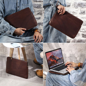dark brown Leather <b>Laptop</b> <b>Sleeve</b> with Flap Closure for Portable Protection <b>Laptop</b> cover - Product Image 6