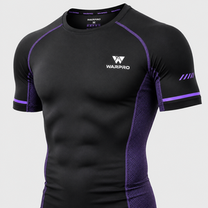 Warpro Men's Black Purple <b>Compression</b> Rash Guard Short Sleeve Quick Dry Spandex Polyester Workout <b>Shirt</b> Adult Size - Product Image 4